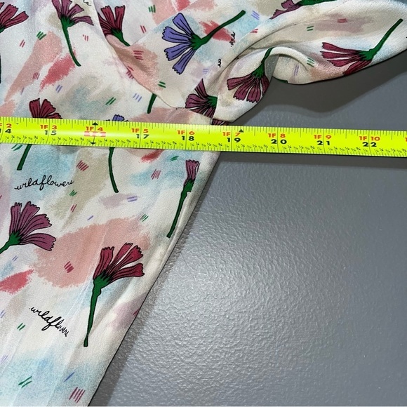 Boho Floral Silk Blend Pleated Midi Shirt Dress Size Medium Brunch Wedding Guest - Picture 5 of 7